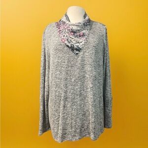 Women’s Alchemy Thread Gray Long Sleeve Blouse With Decorative Cowl Neck Size XL